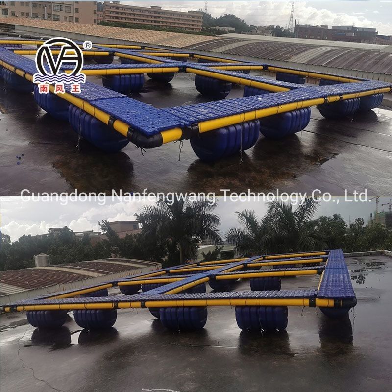 Square Pontoon Aquaculture Cage Green And Yellow With Floating Pipe 350mm