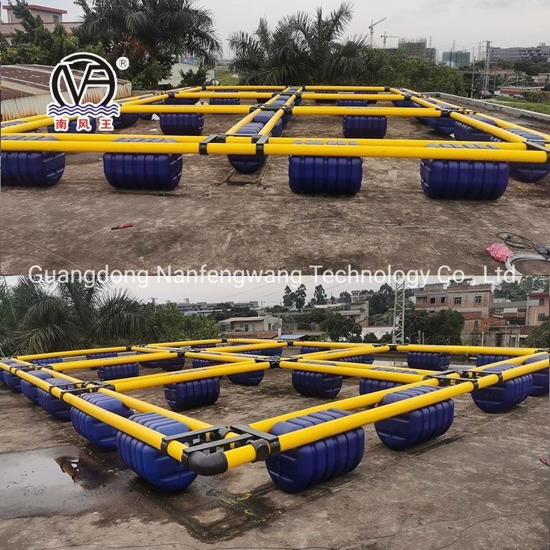Square Pontoon Aquaculture Cage Green And Yellow With Floating Pipe 350mm