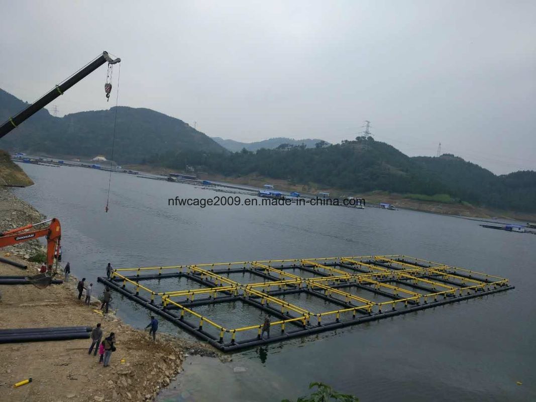 Semi Open Sea Anti Wind Fish Farming Net Cage In Green Or Yellow Color