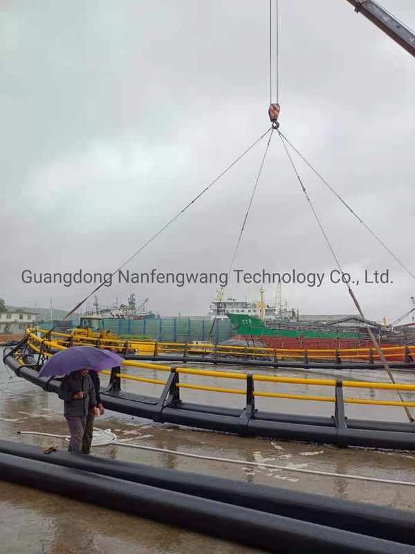 Efficiently Designed Black and Yellow Round Wind Wave Resistant Deep-Water Cage for HDPE Aquaculture