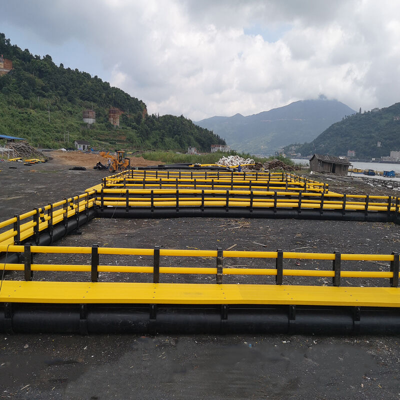 Connected HDPE Fish Cage Group With Floating Walkways, Marine Farming Raft Platform
