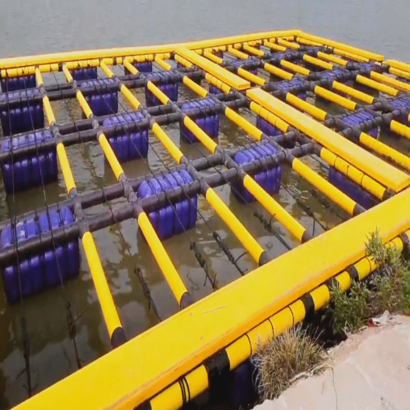Integrated HDPE Fish Raft Cage With Connected Walkway, Offshore Farming Platform For Multi‑Person Operation